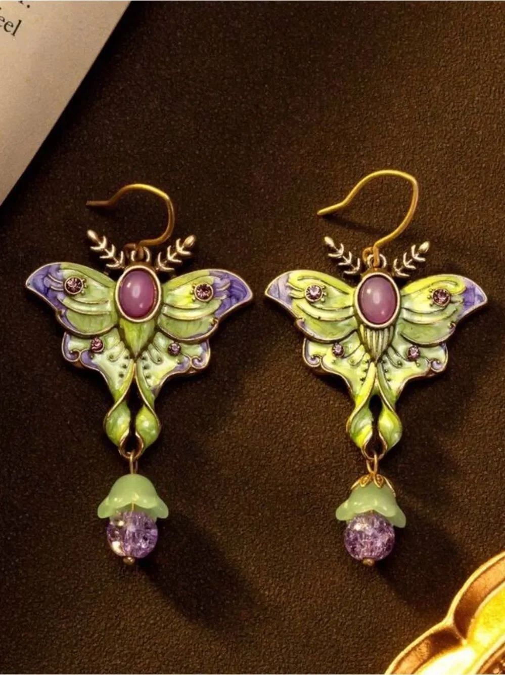 Green and Purple Butterfly Earrings A2010